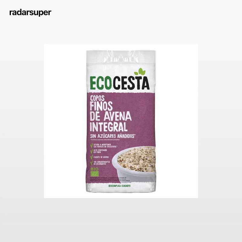 Copos suaves de avena integral ecológicos EcoCesta sin azúcares añadidos 800 g.