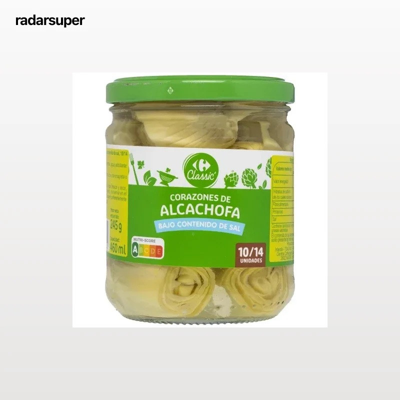 Corazones de alcachofa bajo contenido de sal Carrefour 245 g.