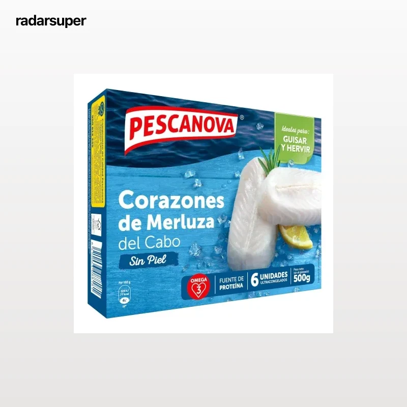 Corazones de filete de merluza congelados Pescanova 500 g.