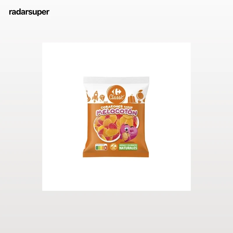 Corazones de goma sabor a melocotón Carrefour Classic sin gluten 200 g.