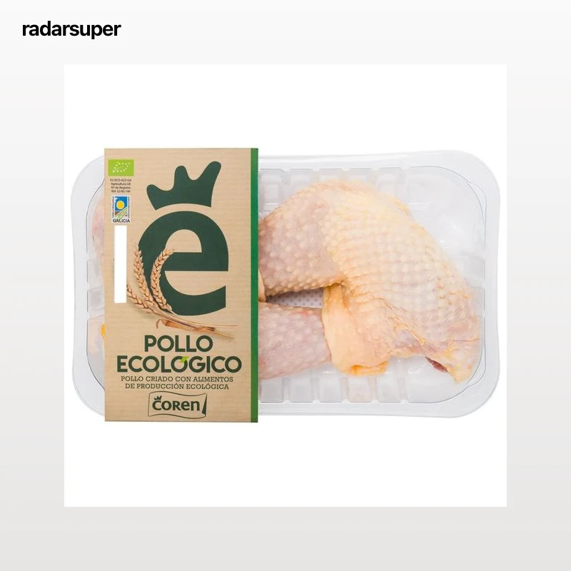 COREN Bandeja de muslos de pollo ecológicos con piel.