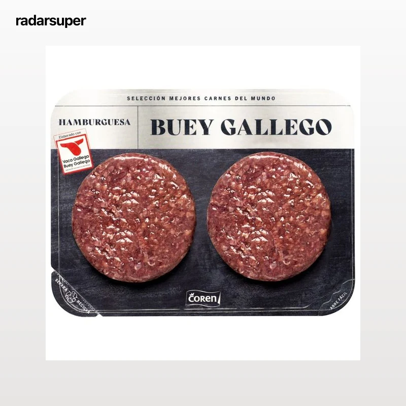 COREN Hamburguesas de buey gallego con IGP Vaca-buey gallego 2 x 150 g.