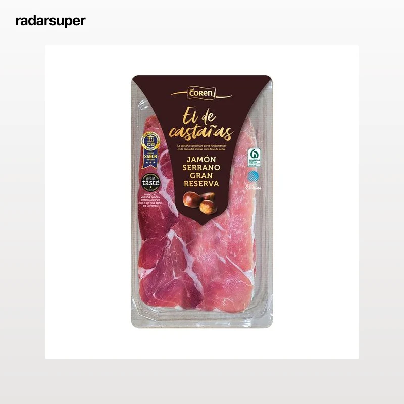 COREN Jamón serrano gran reserva, sin gluten, cortado en lonchas 100 g.
