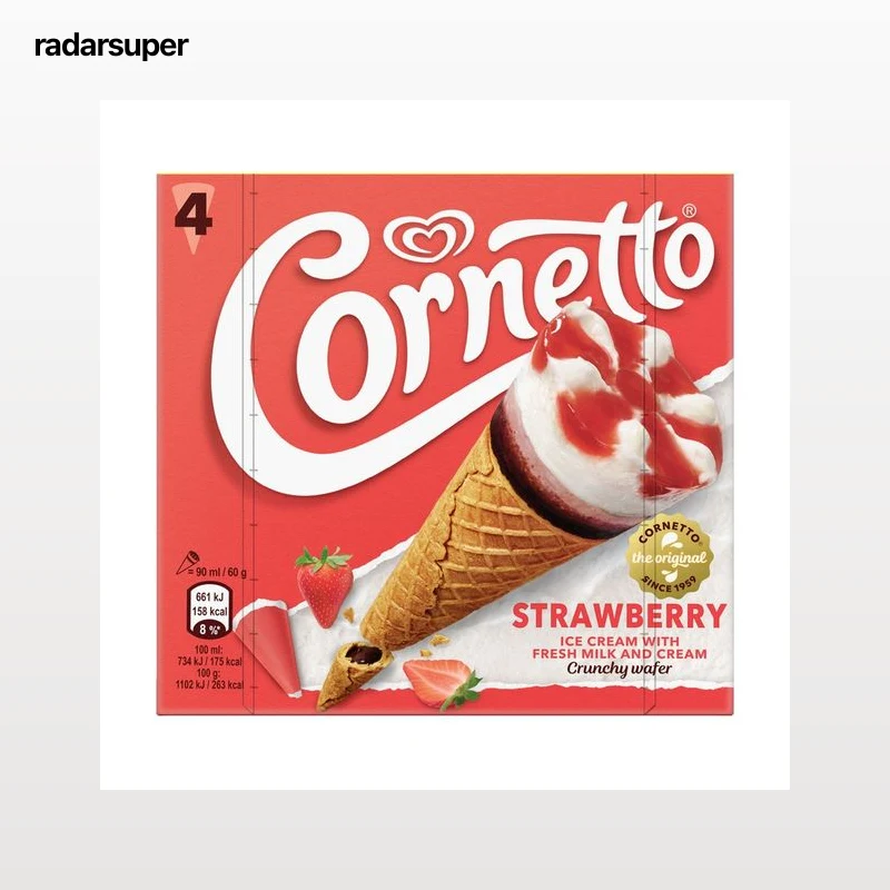 CORNETTO de Frigo Cono de helado de fresa y nata con chocolate 4 x 90 ml.