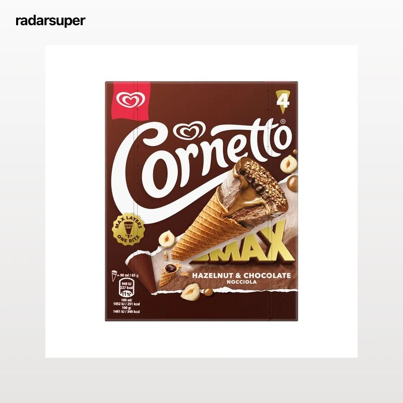 CORNETTO Max de Frigo Cono de chocolate con helado de avellana y chocolate 3 x 90 ml.