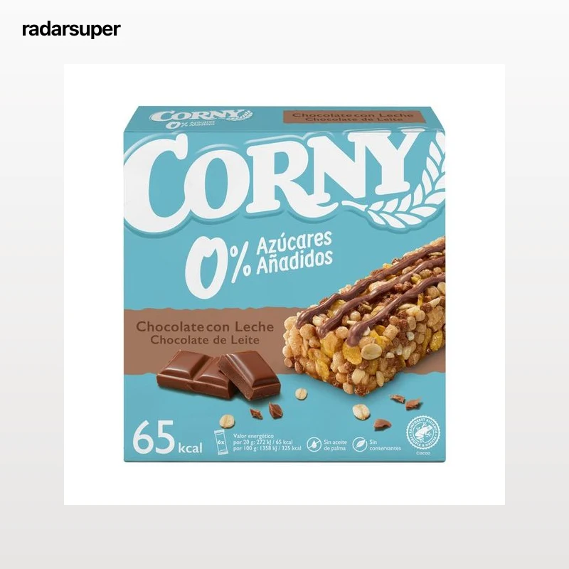 CORNY Barritas de cereales con chocolate con leche, sin azúcares añadidos 6 x 20 g.