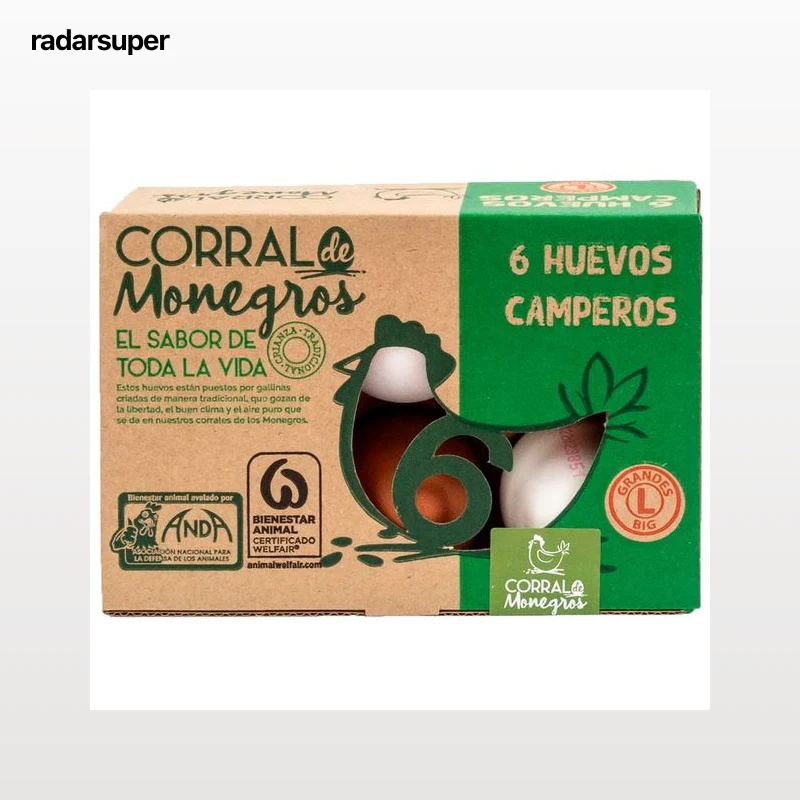 CORRAL DE MONEGROS Huevos de gallinas camperas frescos clases M y L y cat. A  6 uds.