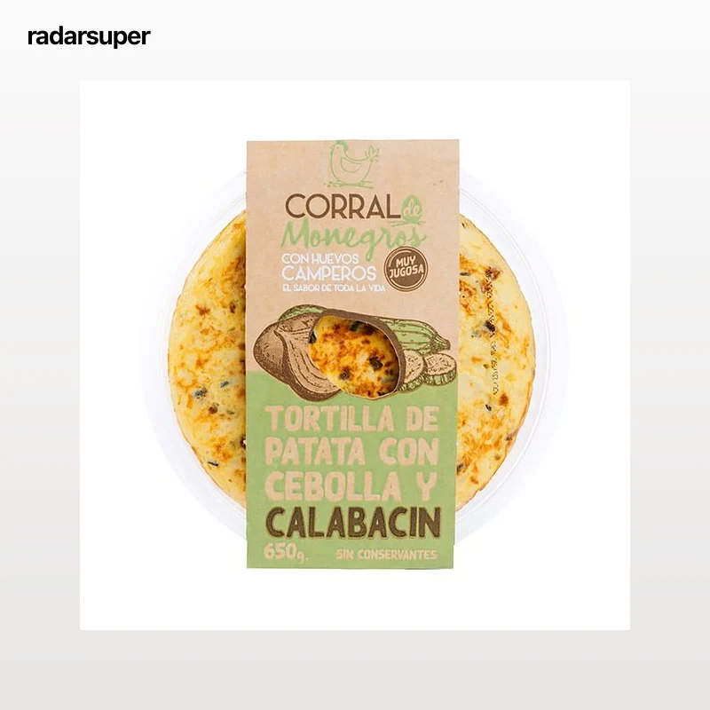 CORRAL DE MONEGROS Tortilla fresca de patatas con cebolla y calabacín CORRAL DE MONEGROS 650 g.