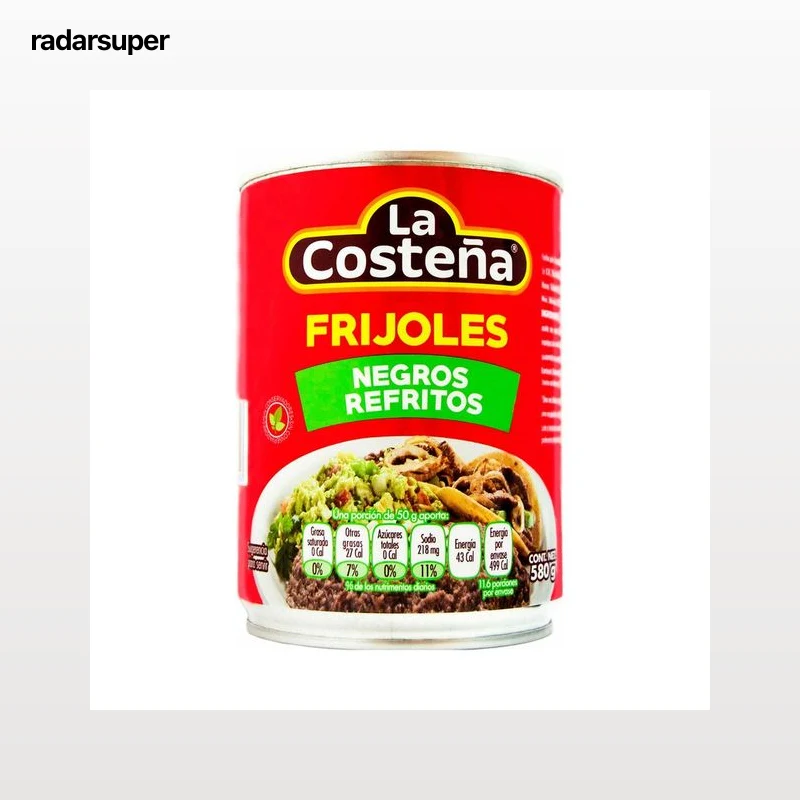 LA COSTEÑA Frijoles negros refritos lata de 580 g.