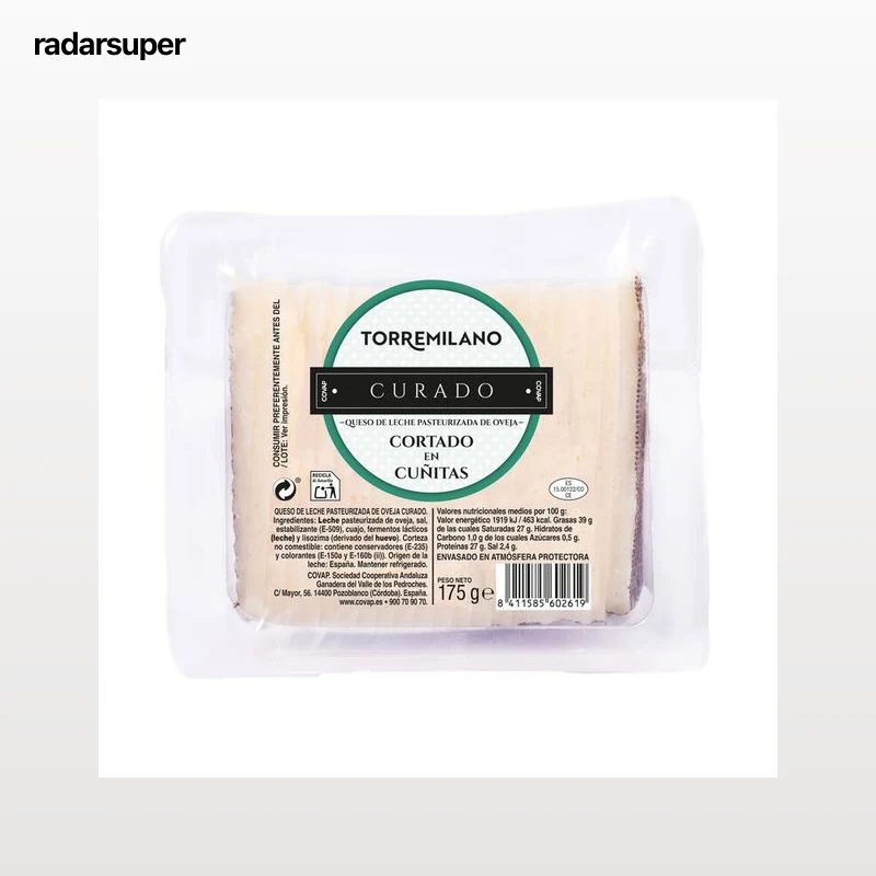 COVAP Queso de leche pasteurizada de oveja, curado, cortado en cuñitoas COVAP 200 g.