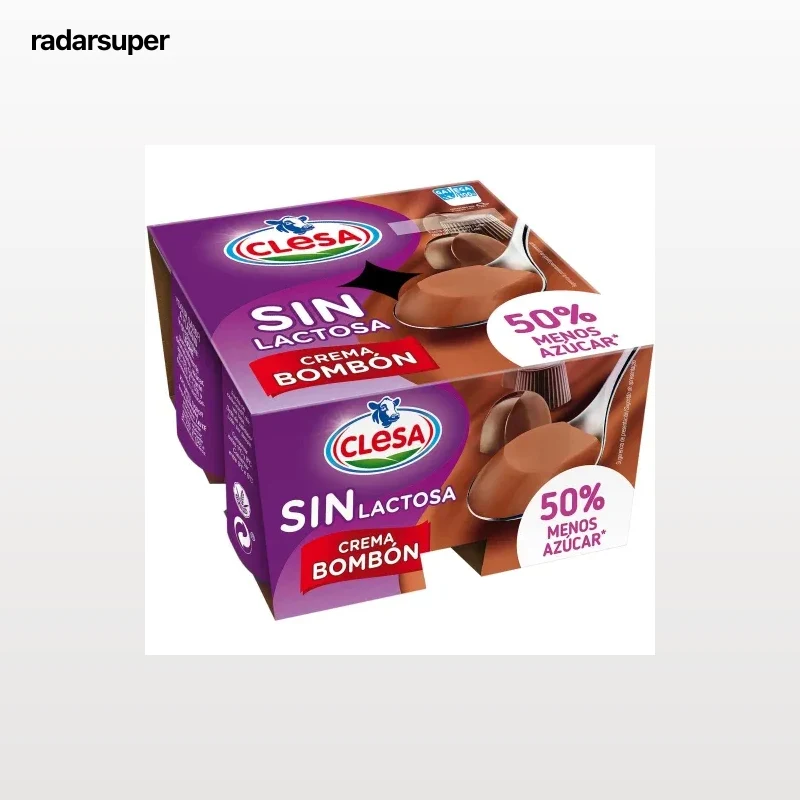 Crema bombón Clesa sin gluten, sin lactosa y 50% menos de azúcar añadido pack de 4 unidades de 125 g.