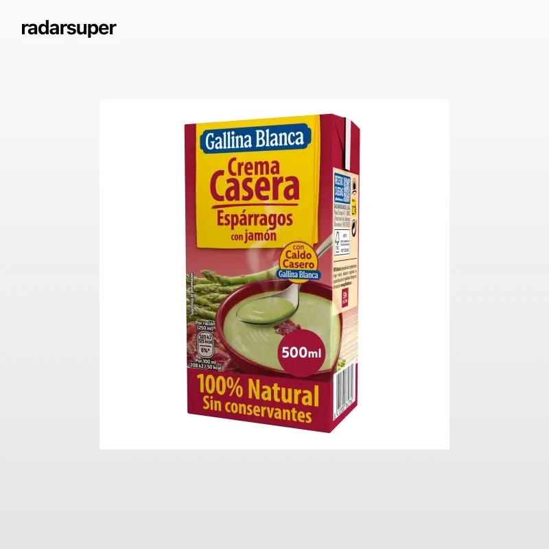Crema casera de espárragos con jamón 100% natural Gallina Blanca sin gluten 500 ml.