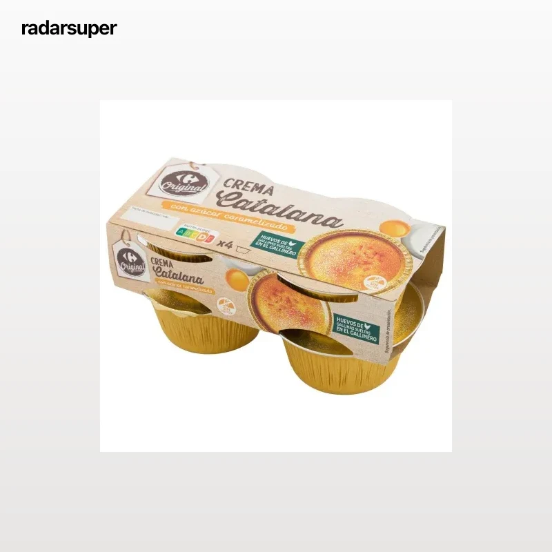 Crema catalana con azúcar caramelizado Carrefour Original sin gluten pack de 4 unidades de 100 g.
