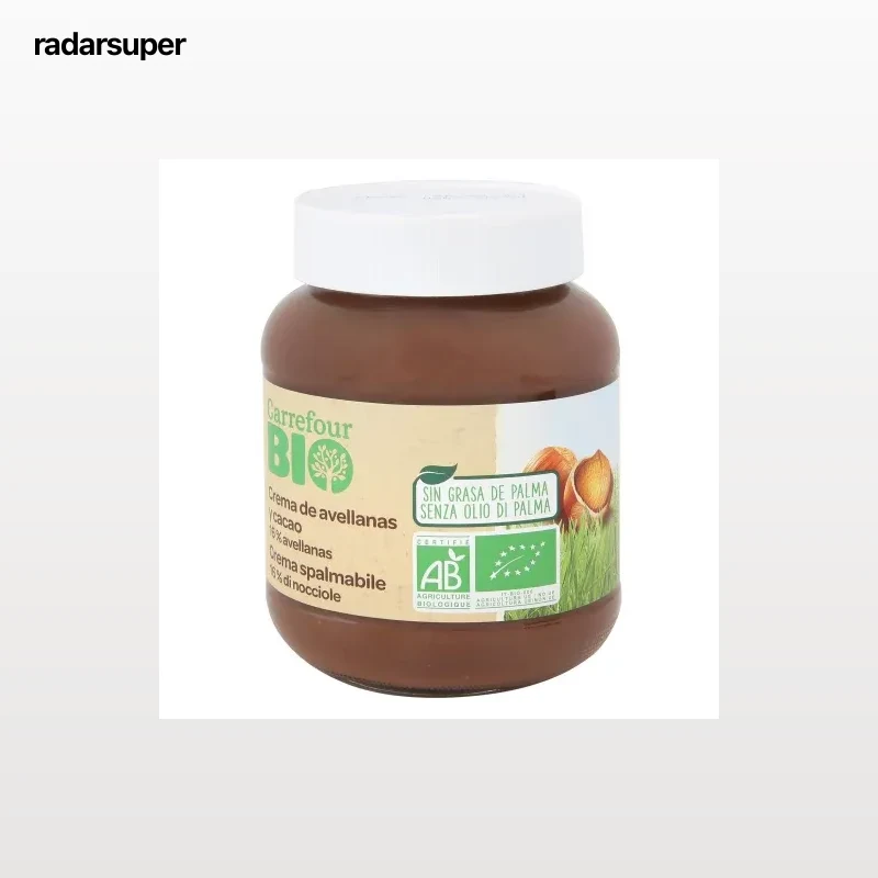 Crema de avellanas y cacao sin aceite de palma ecológica Carrefour 350 g.