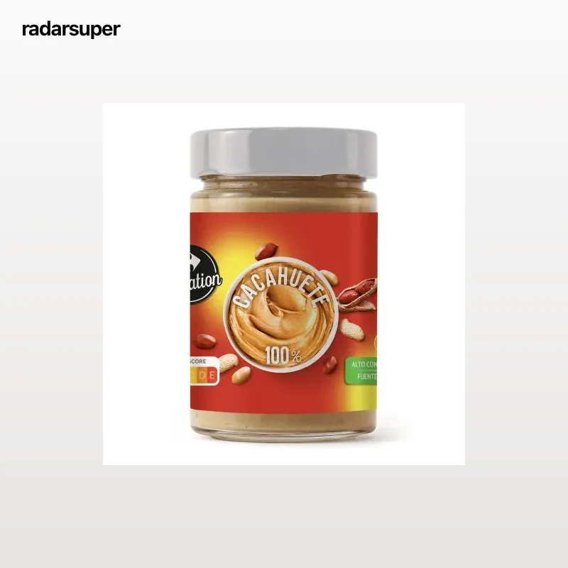 Crema de cacahuete 100% Sensation Carrefour sin gluten 500 g.