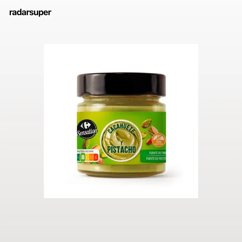 Crema de pistacho y cacahuete Sensation Carrefour sin gluten 180 g.