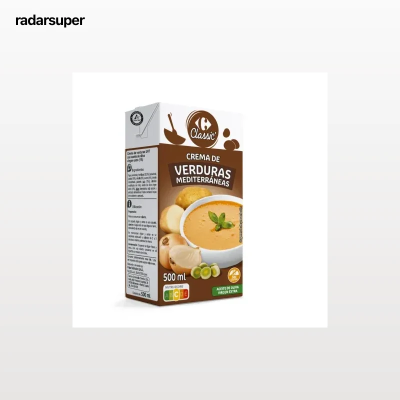 Crema de verduras mediterráneas Classic Carrefour sin gluten 500 ml.