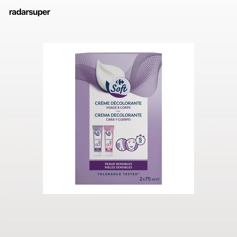 Crema decolorante cara y cuerpo para pieles sensibles Carrefour Soft pack de 2 unidades de 75 ml.