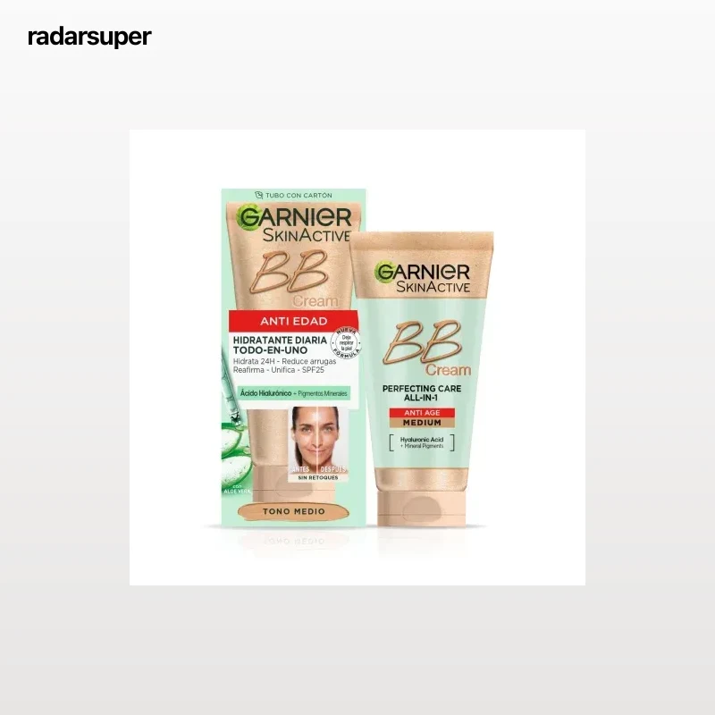 Crema facial BB Cream anti-edad hidratante diario todo en uno tono medio Skin Active Garnier 50 ml.
