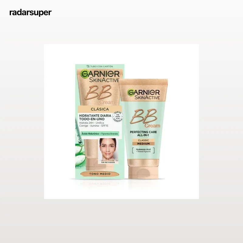 Crema facial BB Cream clásica hidratante diario todo en uno tono medio Skin Active Garnier 50 ml.