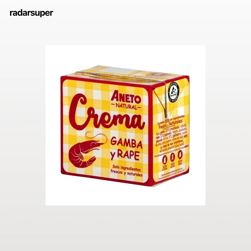 Crema natural de gamba y rape Aneto sin gluten y sin lactosa brik de 500 ml.