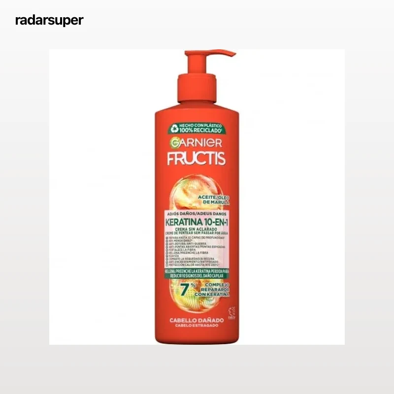 Crema sin aclarado 10-en-1 adiós daños con aceite de marula para cabello dañado Garnier Fructis 400 ml.