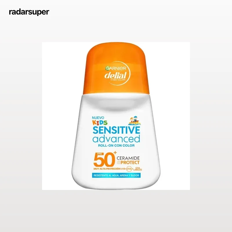 Crema solar roll-on con color kids sensitive SPF50+ Garnier 50 ml.