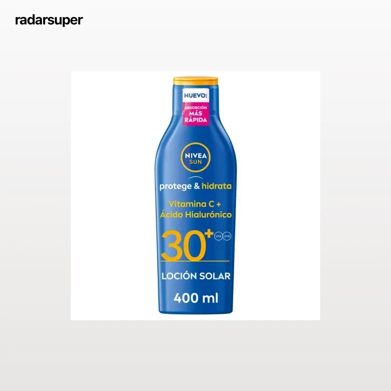 Crema solar vitamina C+ ácido hialurónico SPF30+ Protege & Hidrata Nivea Sun 400 ml.