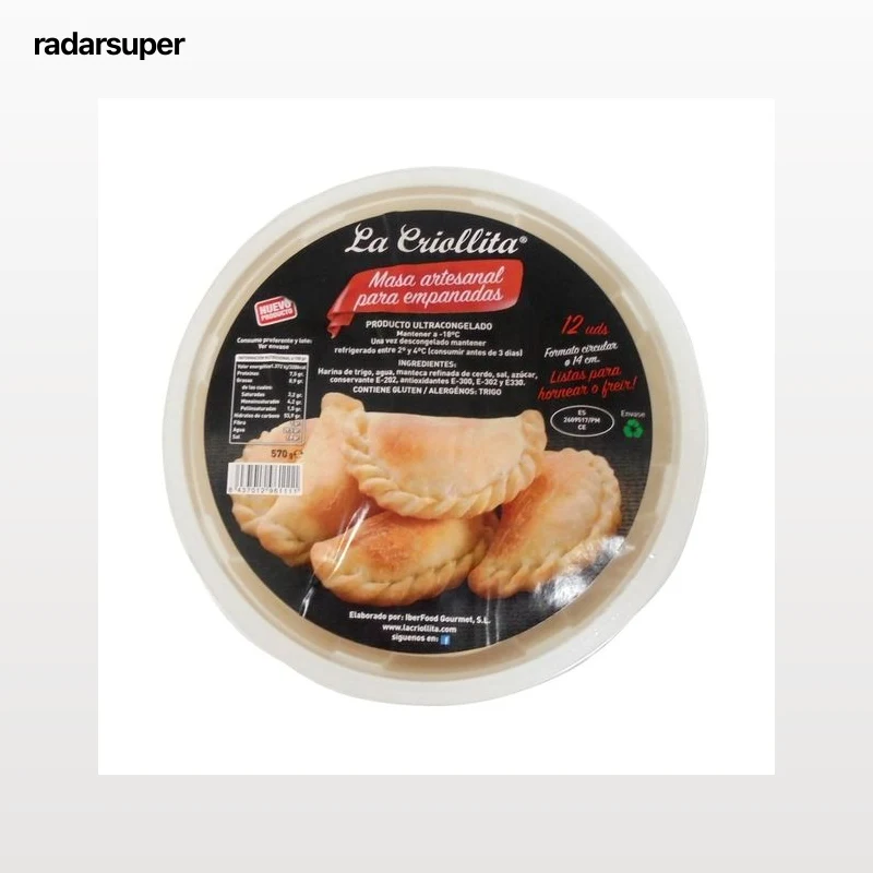 LA CRIOLLITA Masa artesanal circular (14 cm) y ultracongelada, para empanadas 12 uds.