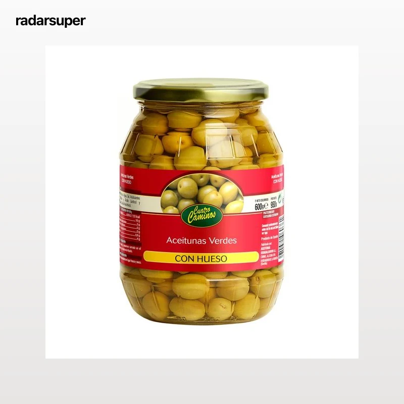 CUATRO CAMINOS Aceitunas verdes con hueso 600 g.