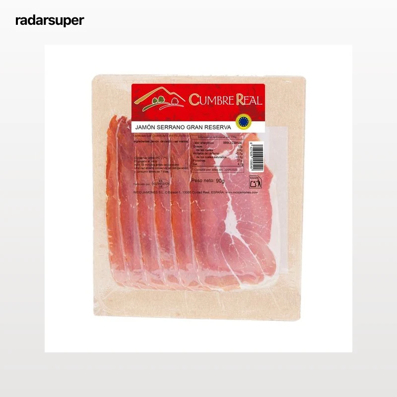 CUMBRE REAL Jamón serrano gran reserva, cortado en lonchas 90 g.