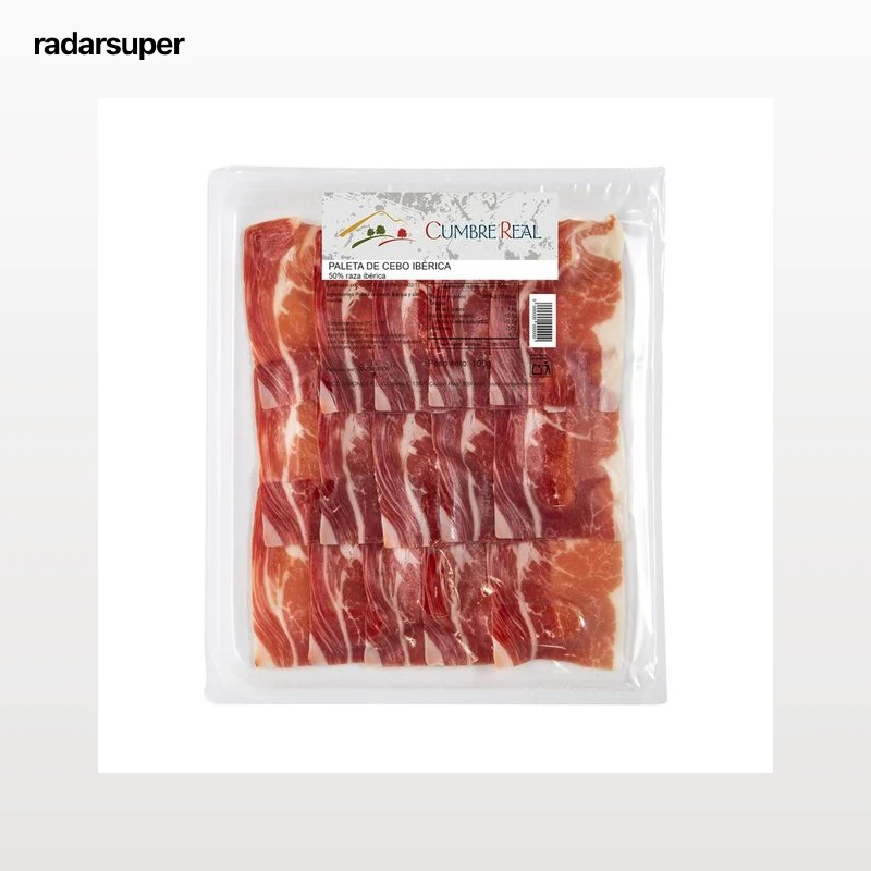 CUMBRE REAL Paleta de cebo ibérica (50% raza ibérica), cortada en lonchas 100 g.