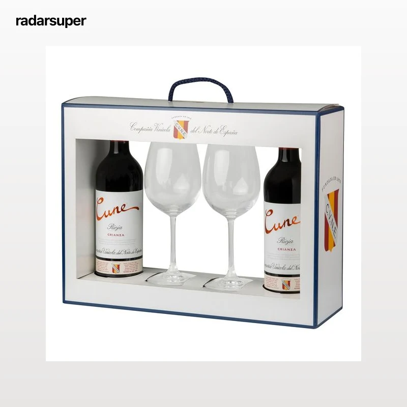 CUNE Estuche con 2 botellas de vino tinto crianza con D.O Ca. Rioja y 2 copas.
