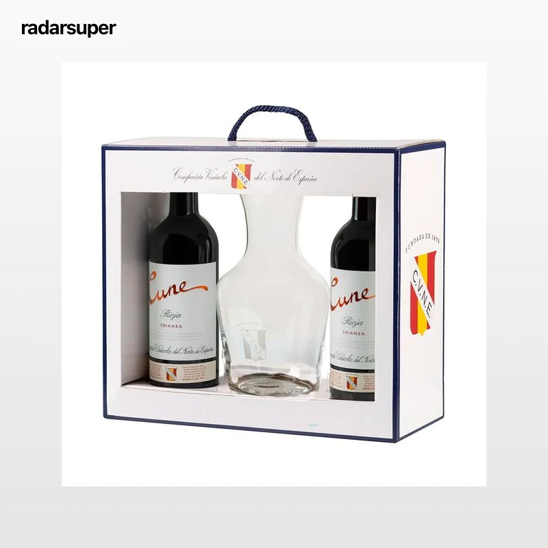 CUNE Estuche con 2 botellas de vino tinto crianza con D.O. Ca. Rioja + decantador.
