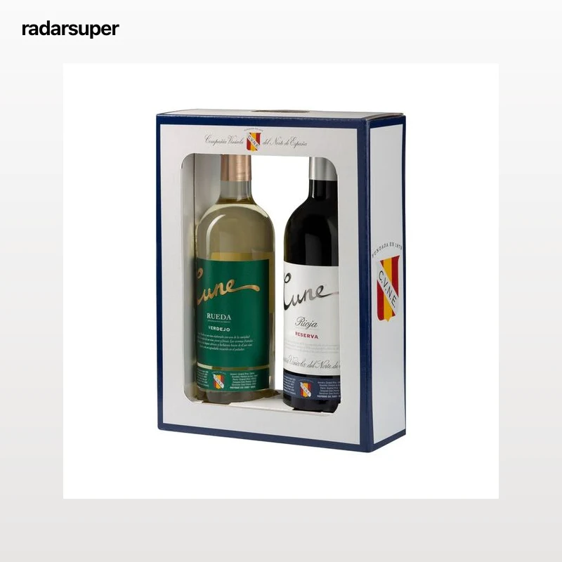 CUNE Estuche con botella de vino tinto reserva con D.O. Ca. Rioja y botella de vino blanco con D.O. Rueda.