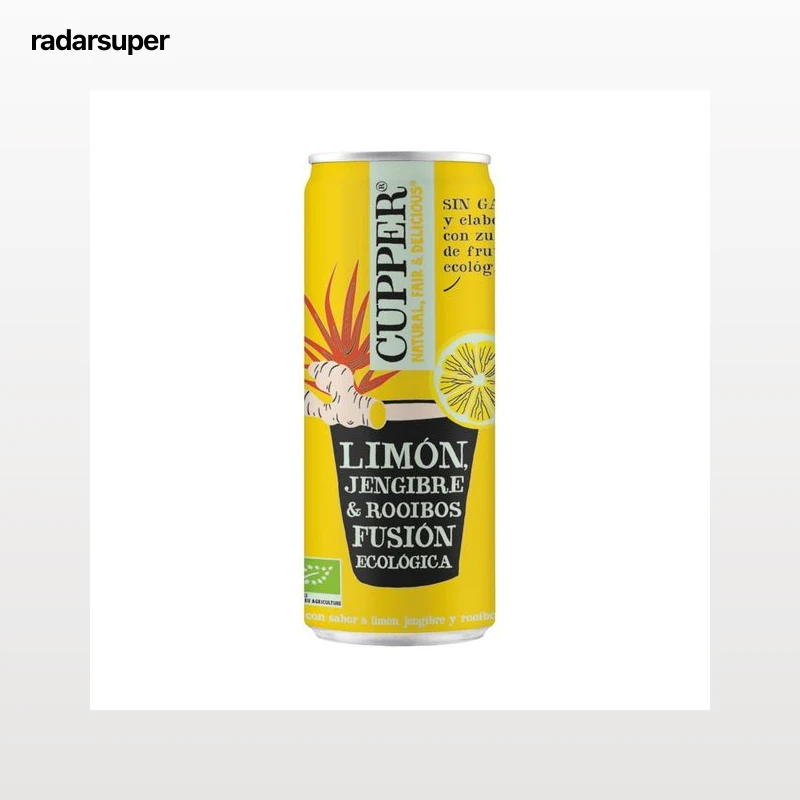 CUPPER Fusión Bebida ecológica con sabor a limón, jenjibre y rooibos lata 25 cl.