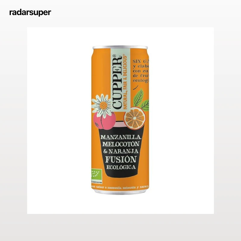 CUPPER Fusión Bebida ecológica con sabor a manzanilla, melocotón y naranja lata 25 cl.