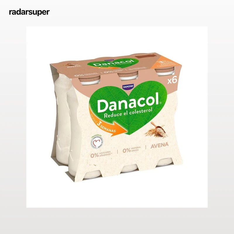 DANACOL Leche fermentada desnatada con avena, edulcorantes y esteroles vegetales añadidos de Danone 6 x 100 g.