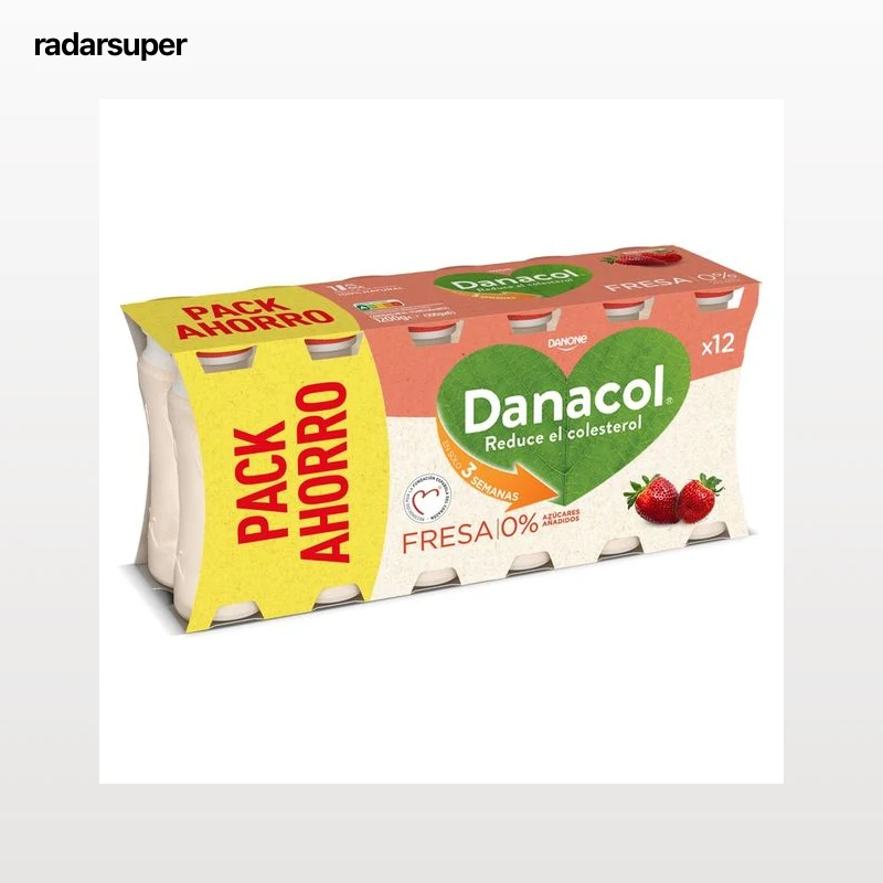 DANACOL Leche fermentada desnatada con edulcorantes, esteroles vegetales añadidos y sabor a fresa  de Danone 12 x 100 g.