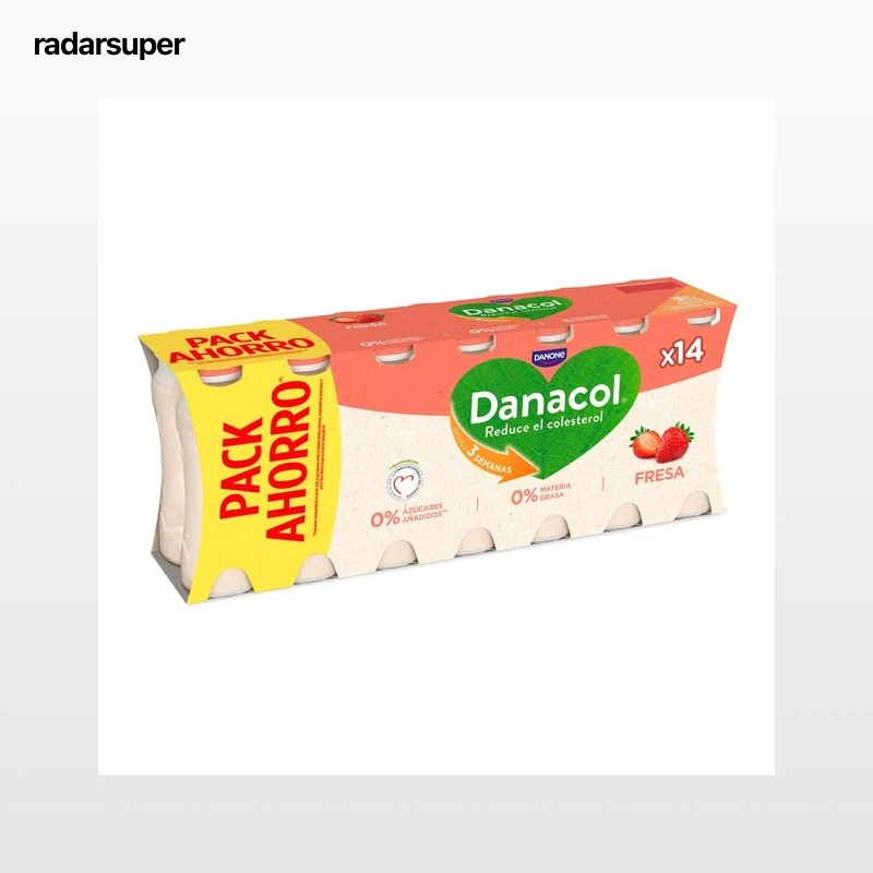 DANACOL Leche fermentada desnatada con edulcorantes, esteroles vegetales añadidos y sabor a fresa de Danone 14 x 100 g.