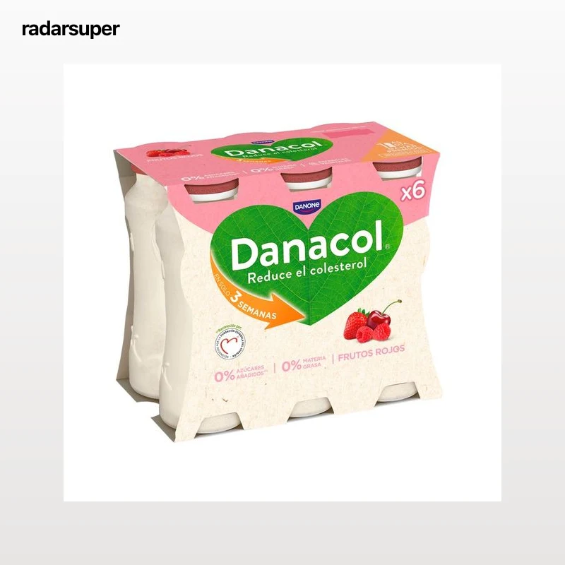 DANACOL Leche fermentada desnatada con edulcorantes, esteroles vegetales añadidos y sabor frutos rojos de Danone 6 x 100 g.