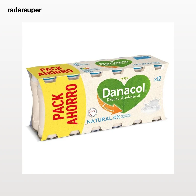 DANACOL Leche fermentada desnatada con edulcorantes,esteroles vegetales añadidos y sabor natural de Danone 12 x 100 g.