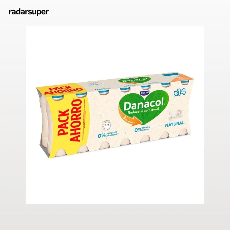 DANACOL Leche fermentada desnatada con edulcorantes,esteroles vegetales añadidos y sabor natural de Danone 14 x 100 g.