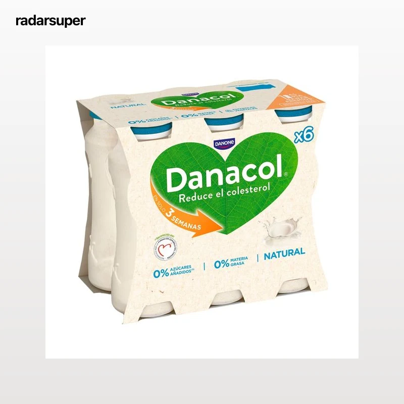 DANACOL Leche fermentada desnatada con edulcorantes,esteroles vegetales añadidos y sabor natural de Danone 6 x 100 g.