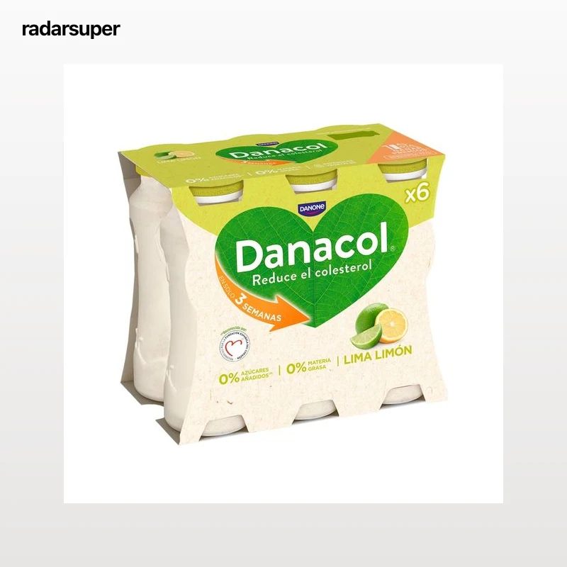DANACOL Leche fermentada desnatada con edulcorantes, esteroles vegetales añadidos y zumo de lima y limón de Danone 6 x 100 g.