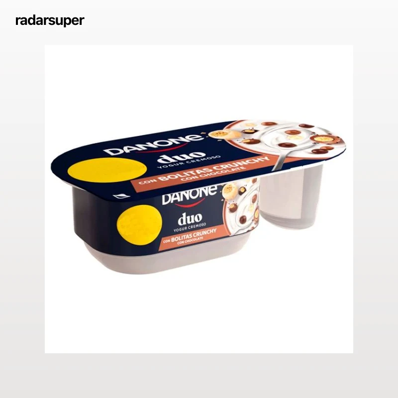 DANONE Duo Yogur cremoso azucarado con bolitas crujientes de arroz y trigo cubiertas de chocolate 100 g.