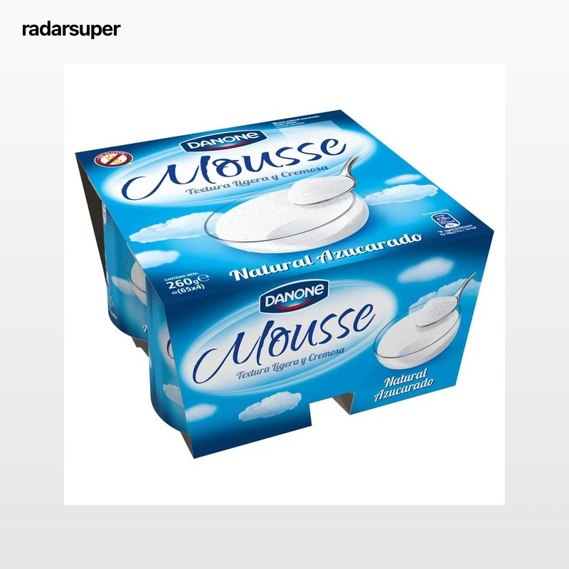 DANONE Mousse de yogur natural azucarado, elaborada sin gluten DANONE 4 x 65 g.