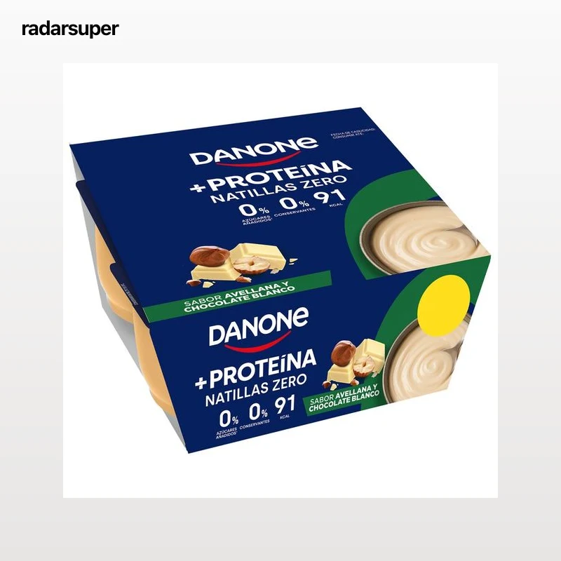 DANONE + Proteina Natillas zero con sabor a avellana y chocolate blanco 4 x 120 g.