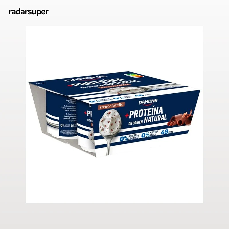 DANONE + Proteina Yogur 0 % materia grasa con proteína de origen natural y sabor a stracciatella 4 x 100 g.