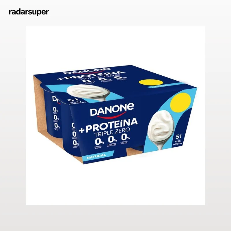 DANONE + Proteina Yogur natural, 0 % materia grasa con proteína de origen natural 4 x 100 g.